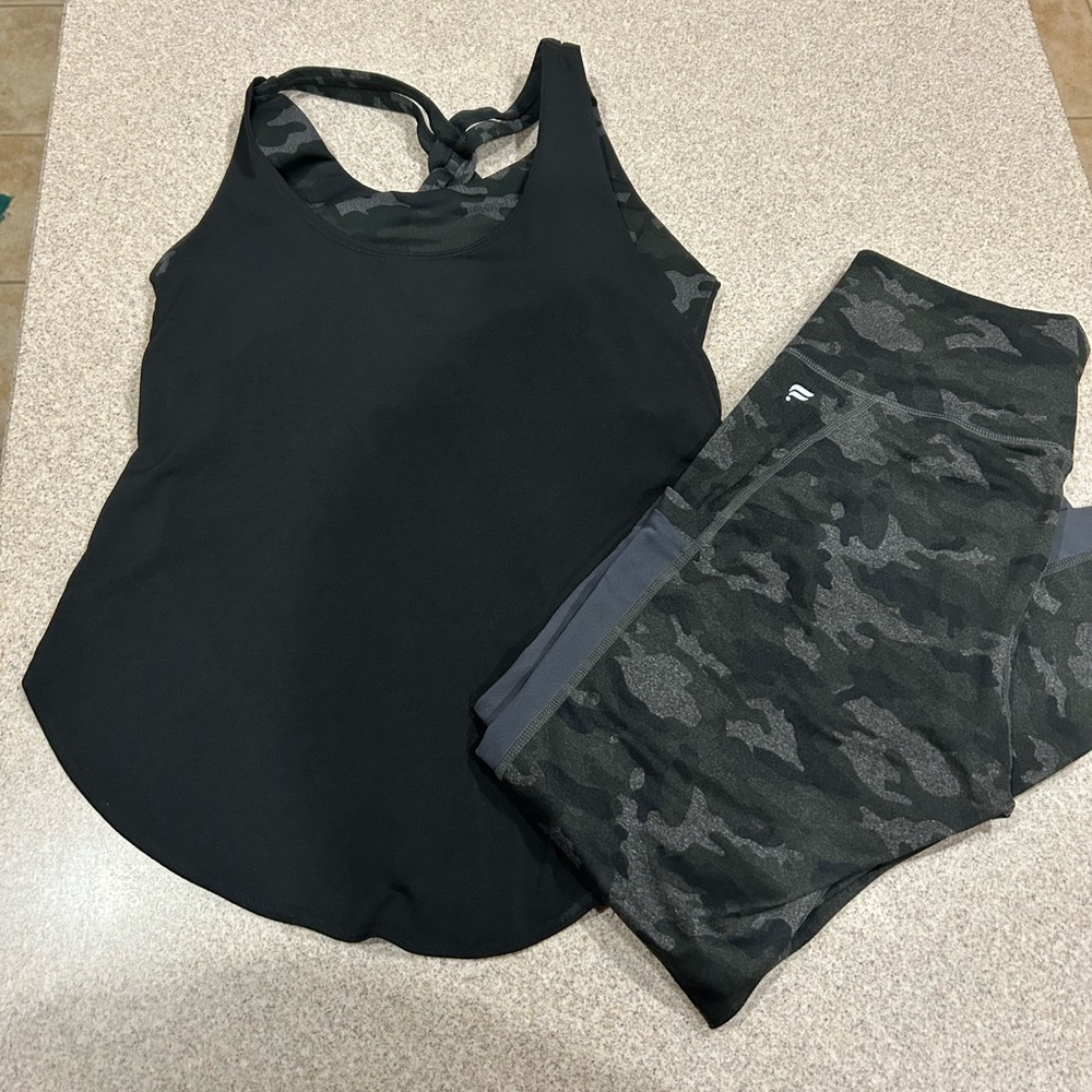 Camo PowerHold Fabletics leggings with Top